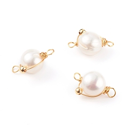 Golden Natural Cultured Freshwater Pearl Pendants, with Brass Beads and Copper Wire, Round, Golden, 18~20x12~13x9~10mm, Hole: 1.5mm