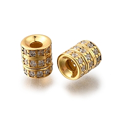 Настоящее золото 18K 925 бусины из стерлингового серебра с микропаве, прозрачные бусины из кубического циркония, колонка, реальный 18 k позолоченный, 6.5x5.5 мм, отверстие : 2 мм