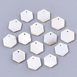Seashell Color Natural Freshwater Shell Charms, Hexagon, Seashell Color, 9x8x1.5mm, Hole: 0.8mm