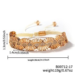 Fan Элегантные плетеные браслеты из латунных бусин в стиле бохо с микропаве из прозрачных кубических цирконий для женщин, вентилятор, 14-1/8 дюйм (36 см)