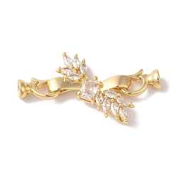 Прозрачный Латунные микро проложить кубического циркония раз за застежками, без никеля , со стеклом, лист, прозрачные, 48 мм, отверстия : 7.5x3.5 mm и 9x3.3 мм