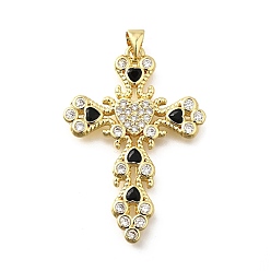 Черный Латунные микро проложить кубического циркония подвески, крест прелести, стойки покрытие, долговечный, без свинца и без кадмия, чёрные, 40.5x28.5x2.5 мм, отверстие : 5x3.5 мм