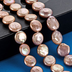 PeachPuff Natural Keshi Pearl Beads Strands, Cultured Freshwater Pearl, Flat Round, PeachPuff, 11~12x3~7mm, Hole: 0.6mm, about 31~32pcs/strand, 14.96 inch(38cm)