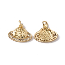 Настоящее золото 18K Латунные микропаве прозрачные кубические циркониевые подвески, с целью перехода в кольце, без кадмия, без никеля и без свинца, стойки покрытие, планета, реальный 18 k позолоченный, 13.5x17x2.5 мм, отверстие : 3 мм