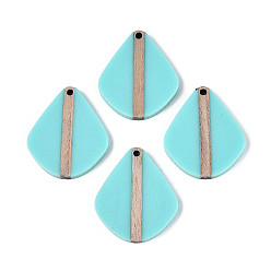 Средний Бирюзовый Кулоны из непрозрачной смолы и дерева, слеза, средне бирюзовый, 32.5~33x27.3~27.9x3.5 мм, отверстие : 2 мм