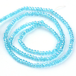 Deep Sky Blue Electroplate Glass Beads Strands, AB Color Plated, Faceted Rondelle, Deep Sky Blue, 3x2mm, Hole: 0.5mm, about 165~170pcs/strand, 16.7 inch