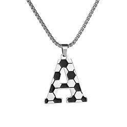Letter A 201 Кулон-подвеска из нержавеющей стали с инициалом футбольного мяча для мужчин и женщин, цвет нержавеющей стали, белого и черного, буква a, 23.62 дюйм (60 см), Кулон : 30x25 мм