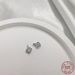 Platino Real Plateado Charms de circonita cúbica transparente micro pavé de plata de ley rodiada, diamante, Platino verdadero plateado, 925 mm, agujero: 7x5x3 mm