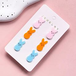 (52) Непрозрачная лаванда 3 Наборы акриловых сережек-гвоздиков на Пасху, кролик, разноцветные, 16x8 мм