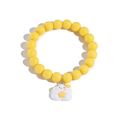 Cloud Resin Charm Round Acrylic Beaded Stretch Bracelets for Kid, Yellow, Cloud, Inner Diameter: 2.36 inch(6cm)