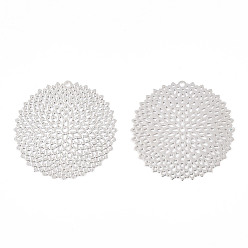 Platinum Rack Plating Brass Filigree Pendants, Long-Lasting Plated, Flat Round, Nickel Free, Platinum, 32x0.4mm, Hole: 1.2mm