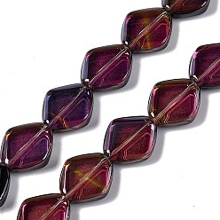 Черный Стеклянные бусины с гальваническим покрытием , с половиным покрытием цвета радуги, ромб, чёрные, 18x15.5x5 мм, отверстие : 1.2 мм, около 35~37 шт / нитка, 24.80~25.98 дюйм (63~66 см)