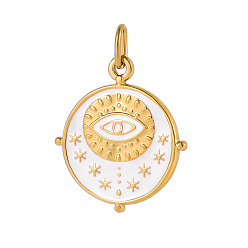 Белый Плоские круглые подвески с глазками 304 эмалевые подвески из нержавеющей стали, реальный 18 k позолоченный, ионное покрытие (ip), белые, 25x22 мм