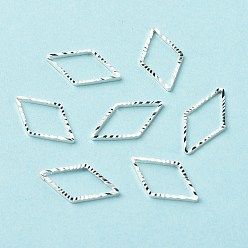 925 Sterling versilbert Messing Verbinderring, langlebig überzogen, cadmiumfrei und bleifrei, Karo, 925 Sterling versilbert, 16x9x1 mm, Innendurchmesser: 13x7.5 mm
