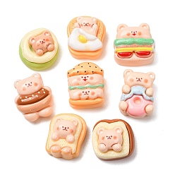 Mixed Color Bear Theme Oapque Resin Imitation Food Cabochons, Mixed Shapes, Mixed Color, 13~16x12~14x8~9mm