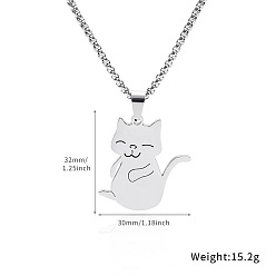 Cat Shape 201 Кулоны-подвески в виде милых домашних животных из нержавеющей стали, цвет нержавеющей стали, без потускнения, форма кошки, 23.62 дюйм (60 см), Кулон : 32x30 мм
