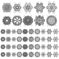 Argent Antique 80pcs 10 style tibétain style alliage multibrins liens, sans cadmium et sans plomb, fleur, argent antique, 26~34x27~38x2~9mm, Trou: 2~3mm, 8 pcs / style