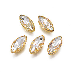 Clear Sew on Rhinestone, Transparent Glass Rhinestones, with Iron Prong Settings, Faceted, Horse Eye, Clear, 15.5x8x4.5mm, Hole: 0.9mm