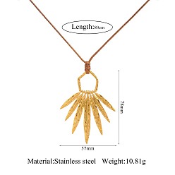 Leaf 304 Stainless Steel Hollow Plant Pendant Long Necklaces for Women, Real 18K Gold Plated, Leaf, 31.50 inch(80cm), pendant: 78x57mm