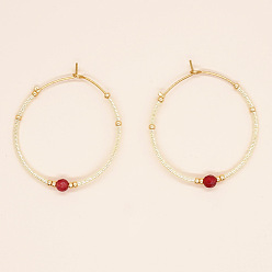 Золотой Серьги-кольца из стеклянных бусин ручной работы в стиле бохо, золотые, 35x35 мм