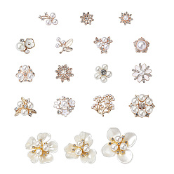 (52) Непрозрачная лаванда Сплав кабошонов, с пластиковым искусственным жемчугом и хрустальным стеклом, стразами, цветок, разноцветные, 38 шт / коробка