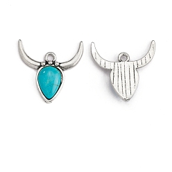 Рог Синтетические бирюзовые подвески, с фурнитурой сплавочной тибетского стиля, рог, 26x26 мм