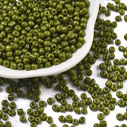 Светло-зеленый Коричневый Выпечка краска стеклянные бусины, оливковый, 8/0, 3 мм, отверстие : 1 мм, около 10000 шт / упаковка