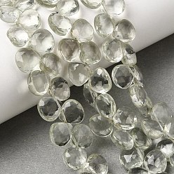 Clair Naturelles quartz vert brins de perles, larme plate facettée, top foré, avec panicule, clair, 8.5x8x4.5mm, Trou: 0.5mm, Environ 46 pcs/chapelet, 12.99'' (33 cm)