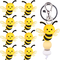 Yellow 12Pcs Food Grade Eco-Friendly Silicone Focal Beads, Focal Beads, Bees, Yellow, 27x30x14mm, Hole: 3mm
