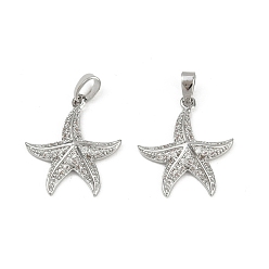 Платина Латунные микро проложить кубического циркония подвески, без кадмия и без свинца, морская звезда, платина, 20x18x3 мм, отверстие : 4x2.5 мм