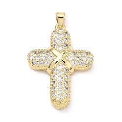 Настоящее золото 18K Латунные микро проложить кубического циркония подвески, крест прелести, долговечный, стойки покрытие, без свинца и без кадмия, реальный 18 k позолоченный, 33x23.5x6 мм, отверстие : 4x3 мм