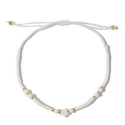 Белый Регулируемые стеклянные бусины плетеные браслеты из бисера, украшения из ракушек и звезд для женщин, белые