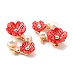 Red Zinc Alloy Cabochons, with Plastic Imitation Pearls and Rhinestones, Plum Blossom Branch, Red, 23.5x15x6mm