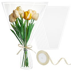 Прозрачный 100шт. трапециевидные пластиковые пакеты для букетов цветов, с 22м полиэфирными лентами, прозрачные, 40.5x30x0.005 см