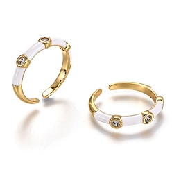 Белый Латунные кольца из манжеты с прозрачным цирконием, открытые кольца, с эмалью, реальный 18 k позолоченный, долговечный, белые, размер США 7 1/4 (17.5 мм)