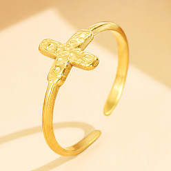 Золотой 304 открытые кольца манжеты из нержавеющей стали, крестик, золотые, 17 мм