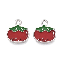 Platino Colgantes de la aleación del esmalte, Amuletos de tomate, Platino, 13.5x12x1 mm, agujero: 1.6 mm