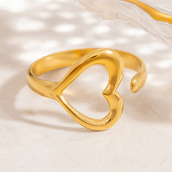 Золотой Полое сердце 304 нержавеющая сталь регулируемые открытые манжеты кольца для женщин, золотые, 25 мм, внутренний диаметр: 17 мм