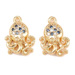 Настоящее золото 18K Латунные микро проложить кубического циркония подвески, прелести осьминога, реальный 18 k позолоченный, 15.5x12x3 мм, отверстие : 1.2 мм
