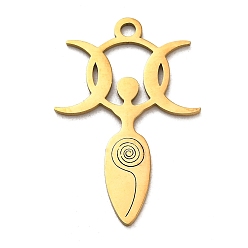 Золотой 304 подвески из нержавеющей стали, Тройные чары богини луны, золотые, 30x20x1 мм, отверстие : 1.8 мм