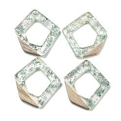 Темный Морско-зеленый Деревянные подвески, смола и золотая фольга, многоугольник, темно-зеленый, 36x33x4 мм, отверстие : 2 мм