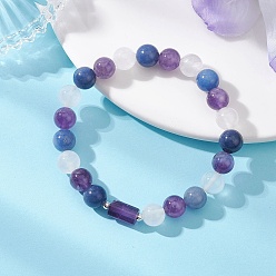 Аметист Женские эластичные браслеты из бусин натурального аметиста, кварца и синего авантюрина, круглые, бусины : 8.5 мм и 10x6.5x6.5 мм, внутренний диаметр: 2-1/4 дюйм (5.6 см)