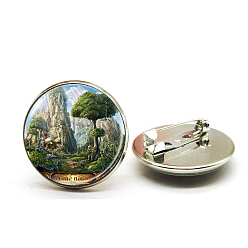 Платина Штифт из сплава, стеклянная плоская круглая брошь с деревом жизни, платина, 25 мм