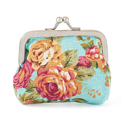 Light Blue 1Pc Trapezoid Canvas Doll Handbag, with Platinum Tone Iron Purse Frame & Glitter Powder, Light Blue, 70x90mm