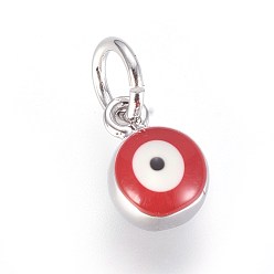 Платина Эмаль латунные брелоки, с целью перехода в кольце, злые глаза, красные, платина, 8x6x4 мм, отверстие : 3.5 мм