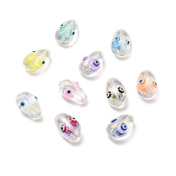 Mixed Color Transparent Glass Beads, with Enamel, Teardop with Evil Eye Pattern, Mixed Color, 20.5x13x10mm, Hole: 1.2mm