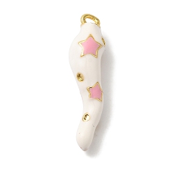 Белый Подвески из латуни с эмалью в стойку, без кадмия и без свинца, долговечный, рог изобилия/итальянский рог cornicello с подвеской в виде звезды, реальный 18 k позолоченный, белые, 27x6.5 мм, отверстие : 1.6 мм