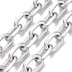 Platinum Aluminium Cable Chains, Unwelded, with Spool, Platinum, 22x14x3.5mm, about 16.40 Feet(5m)/Roll