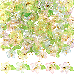 (52) Непрозрачная лаванда 100 шт. подвески из пластика и акрила, с латунной фурнитурой , цветок, разноцветные, 12~13x12x15 мм, отверстие : 3.5 мм