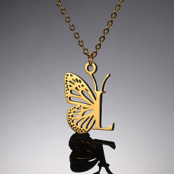 Letter L 304 ожерелья с подвеской в виде бабочки из нержавеющей стали, золотые, Письмо L, 15.75 дюйм (40 см)